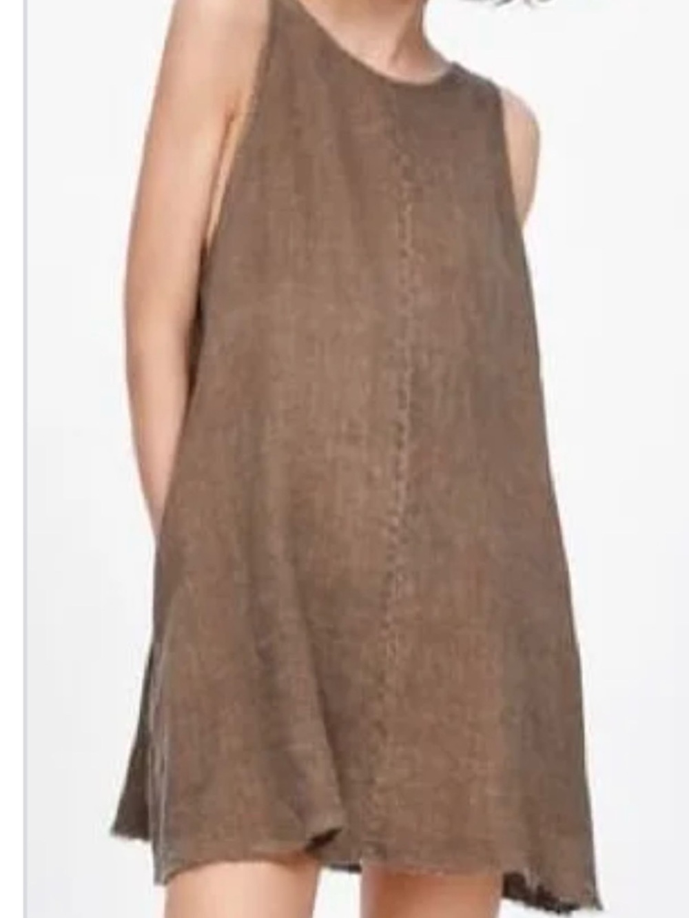 ZARA like new  brown pure linen raw hem dress with pockets size S $80